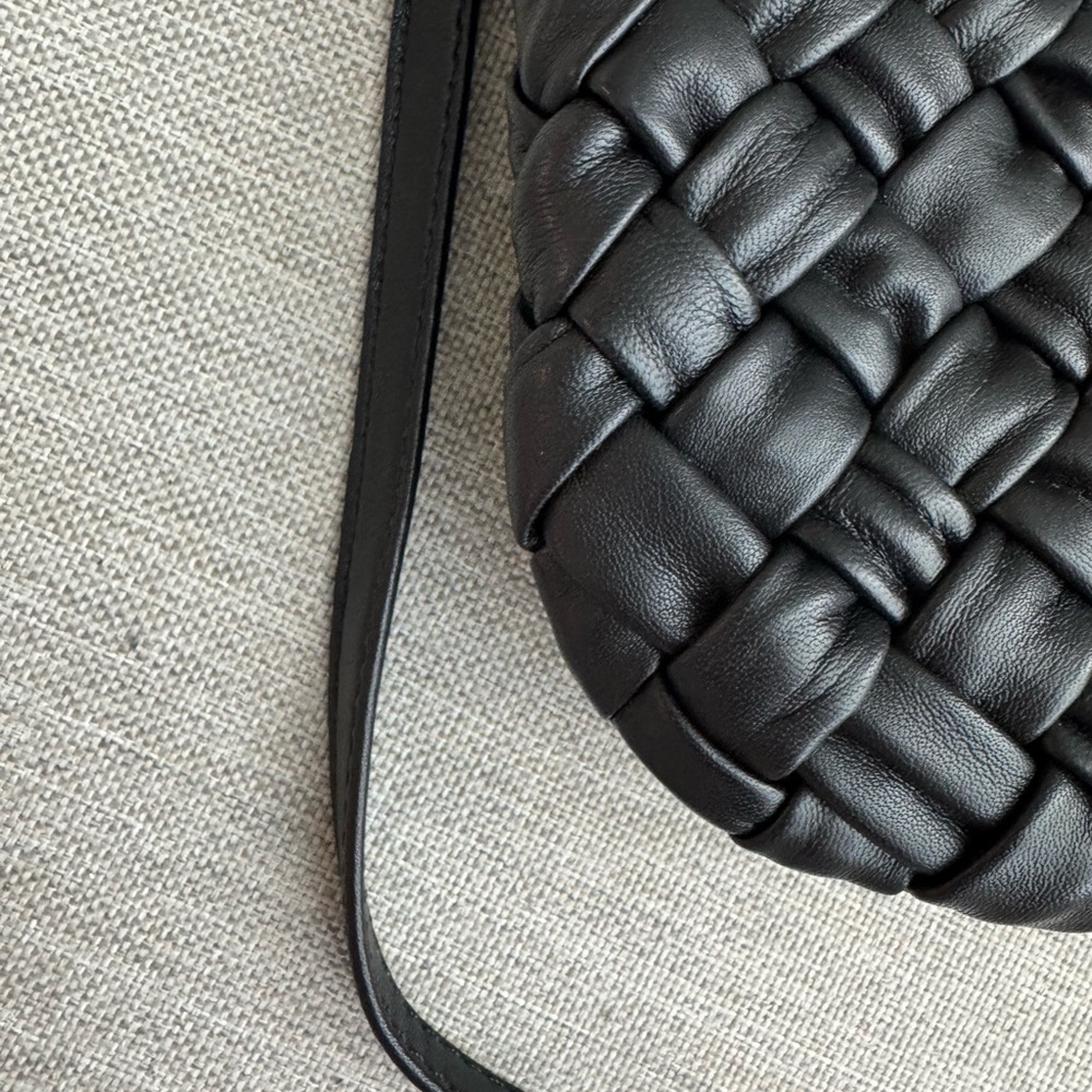Clare V Black Petit Moyen Puffy Woven Leather Shoulder Bag with Gold Hardware - Picture 7 of 12